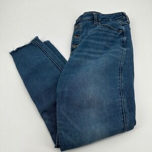 Old Navy Rockstar Super Skinny Extra High Rise Button Fly Raw Hem Jeans 14 Denim